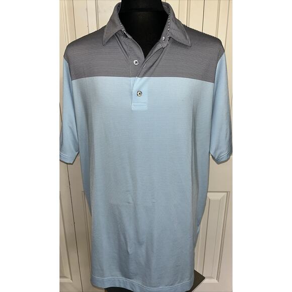 FJ Footjoy Men’s Two Tone‎ Blue Striped Short Sleeve Golf Polo XL - Picture 1 of 6